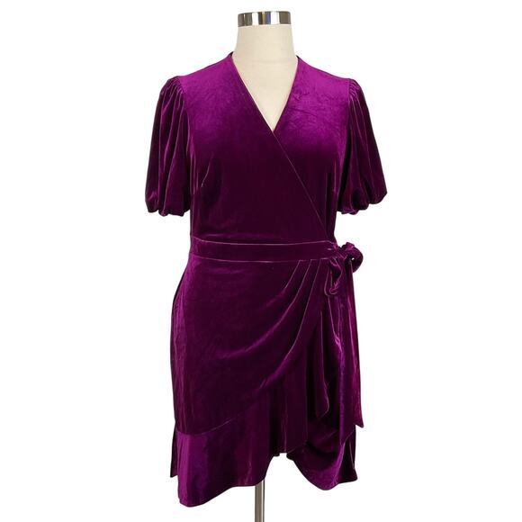 Ralph Lauren Women's Cocktail Dress Size 16 Purple Velvet Short Sleeve Faux Wrap - Picture 1 of 13